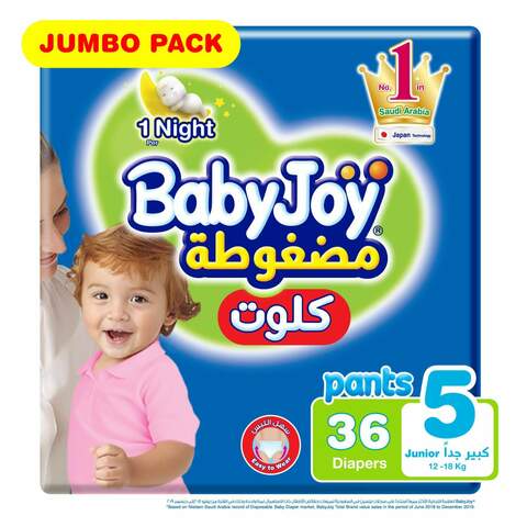 Babyjoy Culotte Pants Diaper Size 5 Junior 12-18kg Jumbo Pack White 36 Diapers