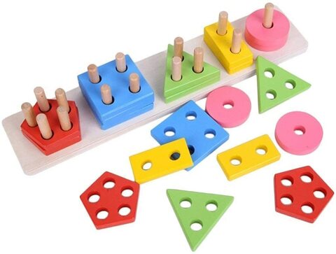 Ellyfun Wooden Educational Toy Gift Set Shape Sorter Toys for Kids Educational  Toys Blocks Puzzle