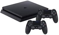 Sony PlayStation 4 Slim 500 GB Console with Two DualShock 4 Controllers with 3 Games: Ratchet &amp; Clank, Spiderman, Uncharted Collection with 3 Months PSN+ Subscription