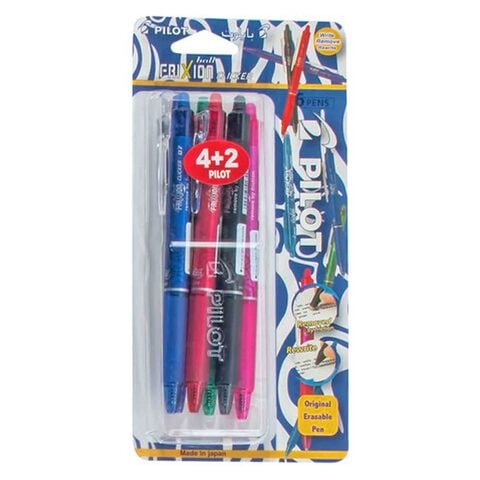 Pilot Frixion Clicker Erasable Roller Ball Pen Multicolour 0.7mm 6 PCS