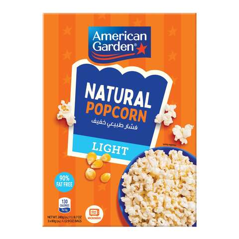 American Garden Microwave Natural Lite Popcorn Gluten-Free 240g (3 Bags of 80g)