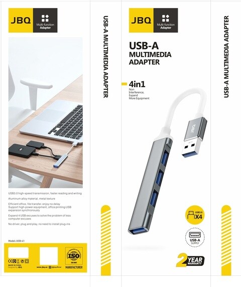 JBQ UCB-41 Multi-Function 4 in 1 USB-A Multimedia Adapter, USB 3.0x4 Ports