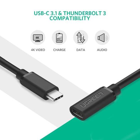 UGREEN USB C 3.1 Extension Cable Black 0.5M