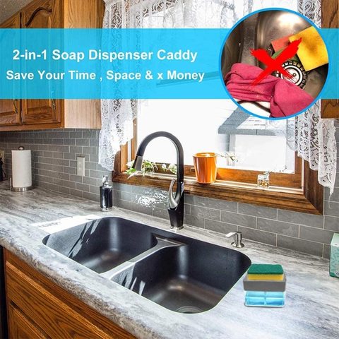 Dish Soap Dispenser for Kitchen Sink: Newest 2-in-1 Countertop Dishwashing  Liquid Pump - 12.5 Ounces Washing Liquid Detergent Dispenser with Sponge