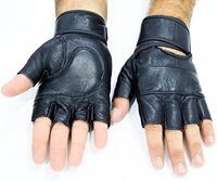 Sky Land Fitness Unisex Half Finger Leather Weightlifting Gloves Pair With Integrated Wrist Support, Strength Training, Powerlifting &amp; Exercise, EM-9353, Black