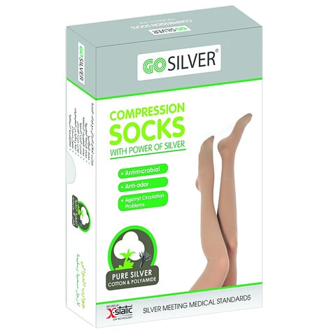 Go Silver Over Knee High, Compression Socks, Class 1 (18-21 mmHg) Open Toe With Silicon Flesh  Size 7