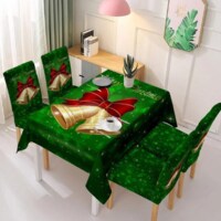 Deals for Less - High quality christmas table linen cloth with 4 chair covers, Christmas bell design green color