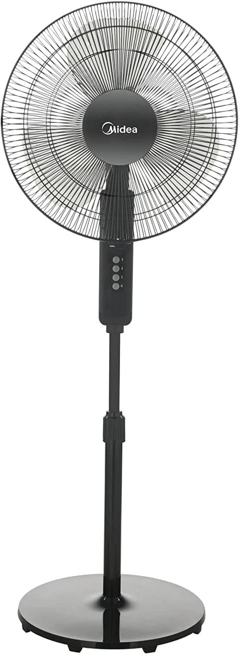 Midea Pedestal Stand Fan With SQD Motor, 16 Inch, 3D Oscillation Directions, 3 Speed Levels &amp; Adjustable Height, 5 Leaf Blade With 7.5 Hours Timer, Best For Home &amp; Office, Black, FS4019K