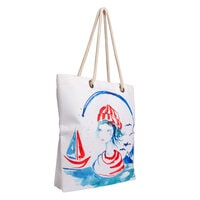 Anemoss  Beach Shoulder Bag for Women, Large and Lightweight Summer Pool Bag with Rope Handle and Inner Pocket, Blue and White Color