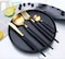 Gold Flatware, Silverware Set, 4 Pieces Cutlery Tableware Set Including Fork, Spoons, and Knife Tableware, Mirror Polish and Dishwasher Safe (Black Handle)