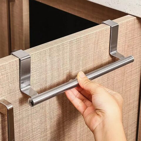 SKY-TOUCH 2pcs Kitchen Cabinet Towel Bar Holder, Fits on Cupboards Over Cabinet Door, Towel and Wash Cloth Hanging Storage Accessories, Strong Modern Design Stainless Steel