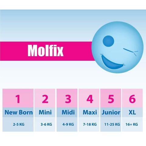 مولفيكس 2 ميني حفاضات اطفال - مقاس 2 - 3-6 كجم - 60 حفاضة
