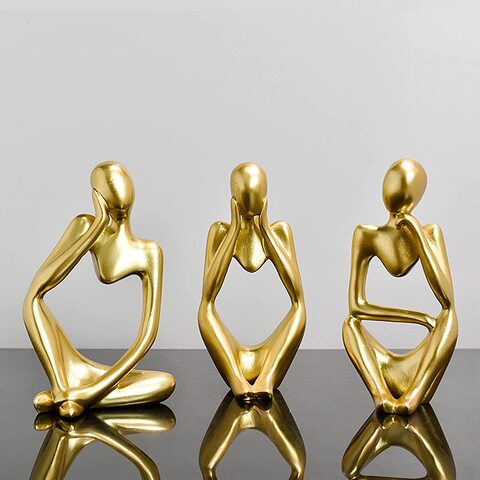 LINGWEI Abstract Thinker Statue and Sculptures Desk Statue Desktop Thinker Statue Home Decor Thinker Statue Statues Desktop Decorative Figurines Gold 3-Pieces Set