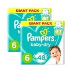 Buy Pampers Baby-Dry Diapers Size 6 Extra Large 13+kg Giant Pack White 48 countx2 in UAE