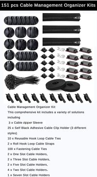 Cable Management Kit Cable Organizer for Home and Office. Useful for Power Cord USB Cable TV Cable PC Desktop Cable clips 151 Pieces