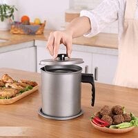 Grease Oil Strainer Container Pot with Filter for Deep Fryer, Dust Proof Lid, Non-Slip Plate Base, Easy Grip (1.7 L)