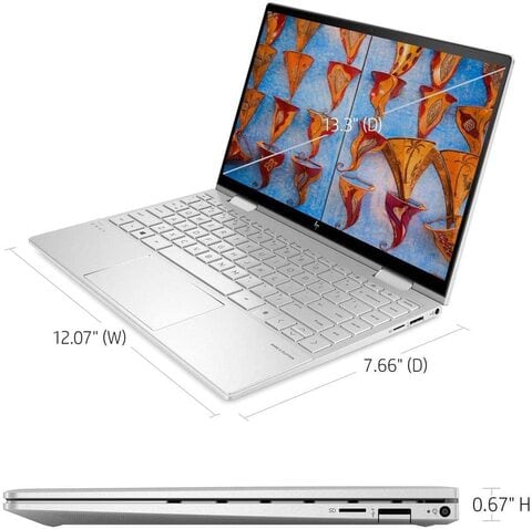 HP Envy 13 2In1 Laptop 2021, Intel 11th Gen Core i7-1195G7 Upto 5.0GHz, 8GB RAM, 512GB SSD, 13.3&quot; FHD OLED Touch 400 Nits, Intel Iris Xe Graphics, Backlit EN KB, Windows 11, Silver With HP Calculator