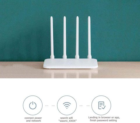 Xiaomi - Mi WIFI Router 4C Roteador APP Control 64MB RAM 802.11 b/g/n 2.4G 300Mbps 4 Antennas Wireless Routers Repeater for Home Mi Wifi App, Android and iOS Compatible White