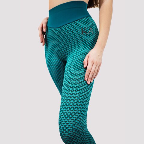 Kidwala Chain Patterned Leggings - High Waisted Workout Gym Yoga Honeycomb  Pants for Women (Medium, Teal)