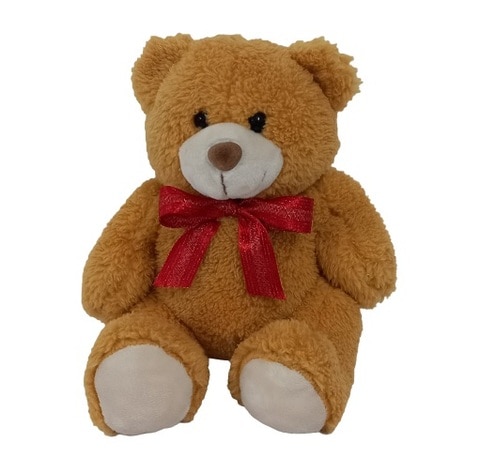 Plush Teddy Golden Brown with Red Ribbon 15cm