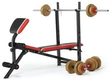 Max Strength Body Fit 2 In 1 Folding Barbell &amp; Ab Bench With Curl Exercise Bench Multi Function Bench Multi Option Weight Lifting Bench 2 Incline, 1 Flat And 1 Decline Workout Positions