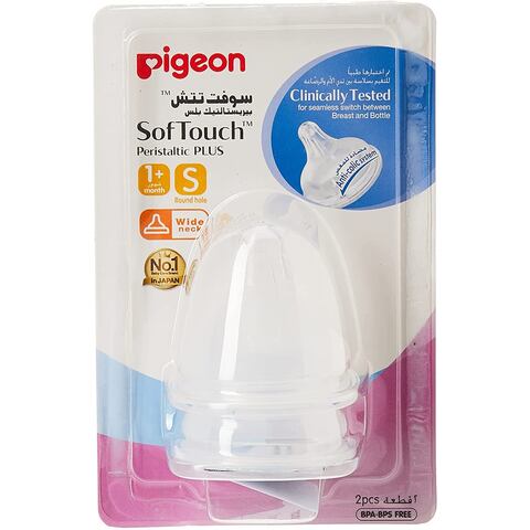 Pigeon SofTouch Peristaltic Plus Wide Neck Silicone Teat 01867 Small Clear 2 PCS