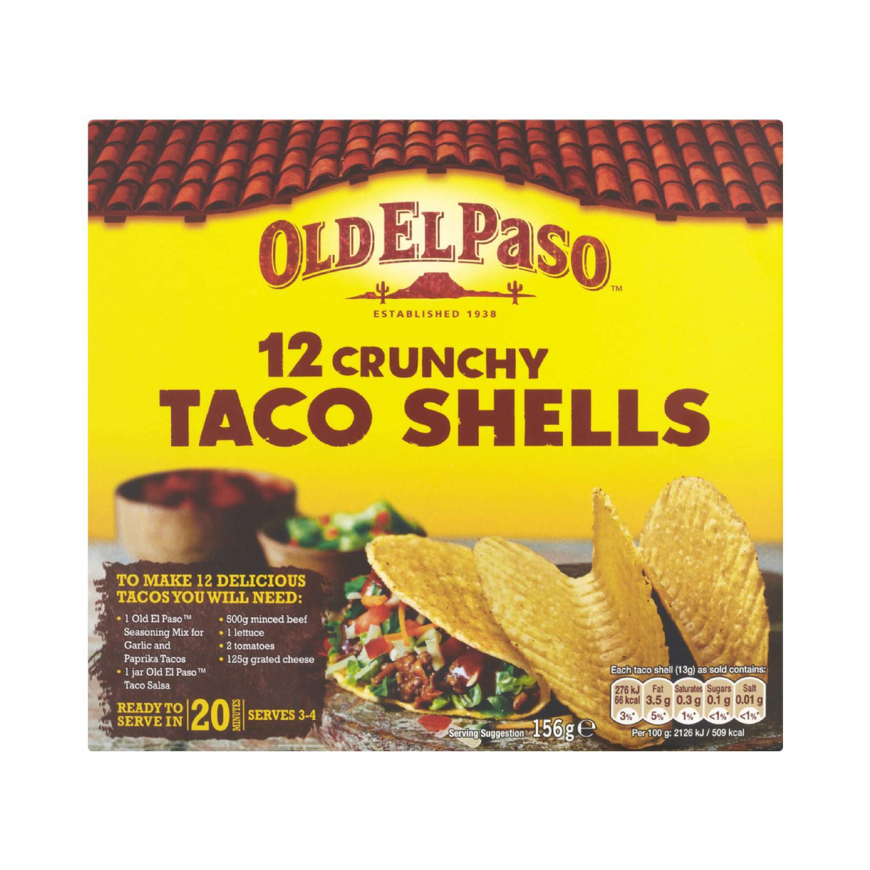 Buy Old El Paso 12 Crunchy Taco Shells 156g Online Shop Food Cupboard