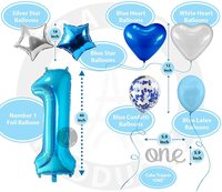 Samdone 1st Birthday Decoration For Baby Boy First Birthday Decoration Balloon, Party Supplies Kit, Banner, Confetti Balloons, Number One Cake Topper Blue, Foil Curtain, Photo Booth Smash Cake Props L