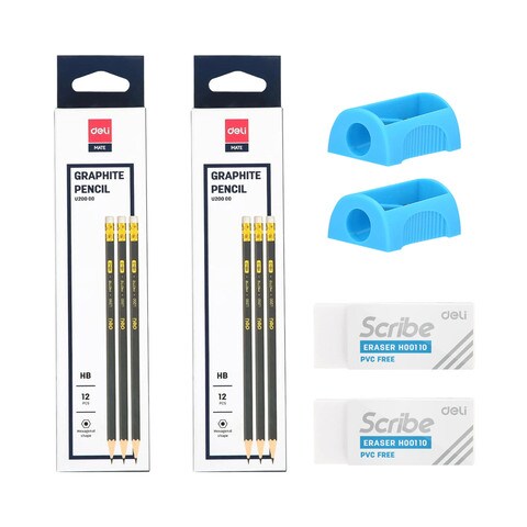 Deli HB Pencil 24 With Sharpener 2 And Eraser Multicolour 2