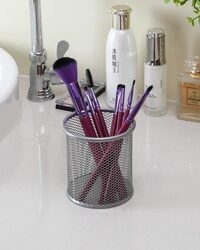 Generic Mesh Desktop Organizer Round Metal Pen Ruler Eyebrow Pencil Makeup Brush Cup Holder Home Office 2 Pcs (Purple)