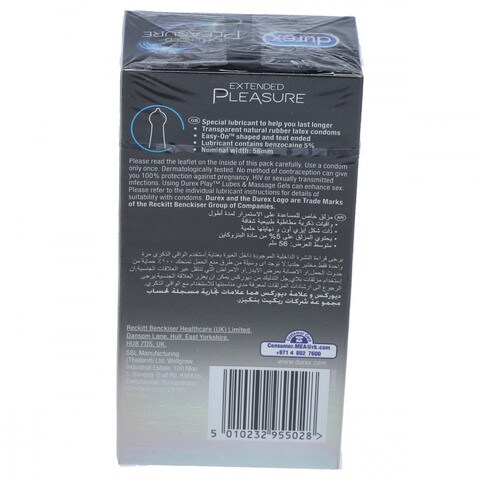 Durex Extended Pleasure Longer Lasting Pleasure Condoms (Pack of 12)