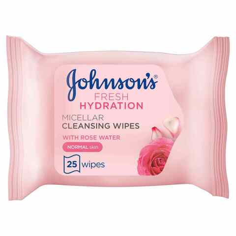 Johnson&#39;s Fresh Hydration Micellar Cleansing Wipes With Rose Water White 25 count