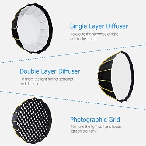 COOPIC CS-60 Portable Hexagonal Softbox Size 23.6inch / 60cm with Soft Cloth and Honey Comb Umbrella Design Silver Reflector Soft Box for Speedlite Studio Flash Photography Light
