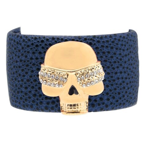 TANOS - Imitation Stingray Blue Bangle Skull Gold Plated W/ Swarovski