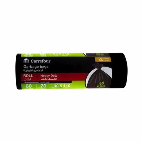Carrefour 60 Gallon Heavy Duty Garbage Bags Roll Extra Large Black 20 Garbage Bags Pack of 2