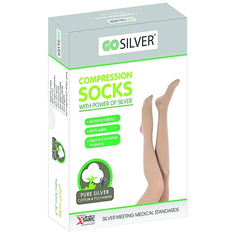 Go Silver Panty Hose Compression Socks, Class 2 (23-32 Mmhg) Closed Toe Flesh Size 4