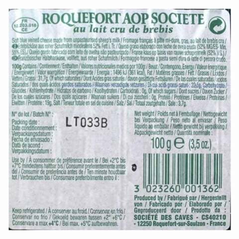 Roquefort Societe Soft Blue Veined Cheese 100g