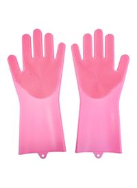 Generic Pair Of 2 Magic Silicone Dish Washing Gloves Set Rose Red 16cm