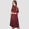 KIDWALA Size L, Women&#39;S Short Floral Print Dress, Puff Sleeves Maroon Red Dress, Elbow Sleeve Length, Tear Drop String Back Neckline With Front Round Neckline, Evening Ladies Dress