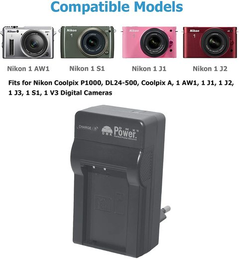 DMK Power EN-EL20 TC600E Battery Charger for Nikon Coolpix P1000, DL24-500, Coolpix A, 1 AW1, 1 J1, 1 J2, 1 J3, 1 S1, 1 V3 Digital Camera