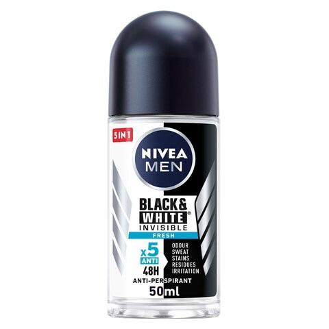 NIVEA MEN  Antiperspirant Roll-on for Men  Black &amp; White Invisible Protection Fresh 50ml