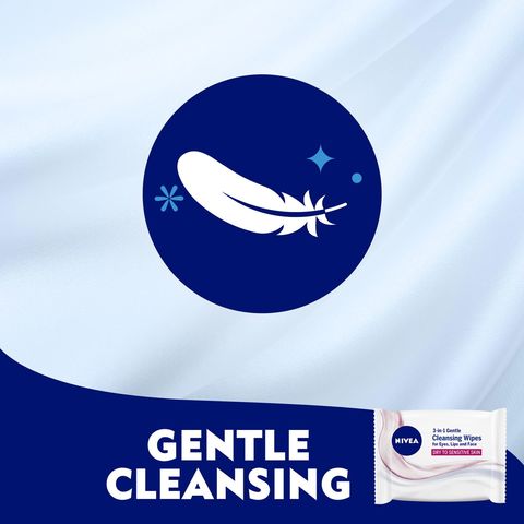 Nivea Face Wipes 3-In-1 Gentle Cleansing Dry To Sensitive Skin White 25 Wipes