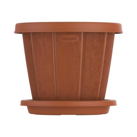 Cosmoplast Woodgrain Flower Pot With Tray Brown 12inch