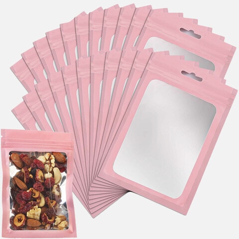 اشتري Homarket® 100 Pieces Mylar Bags Smell Proof Bags Resealable Storage Bag with Clear Window Packaging Foil Pouch Bags (pink 14X20cm）GC2476A في الامارات