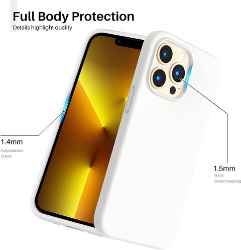 Generic Case/Cover Premium Silicone Protective Case For iPhone 13/13 Pro /13 Pro Max Hard Silicone Shell Soft Microfiber Liner Cushion Cover Thin Full Body Protective (White, iPhone 13 Pro)