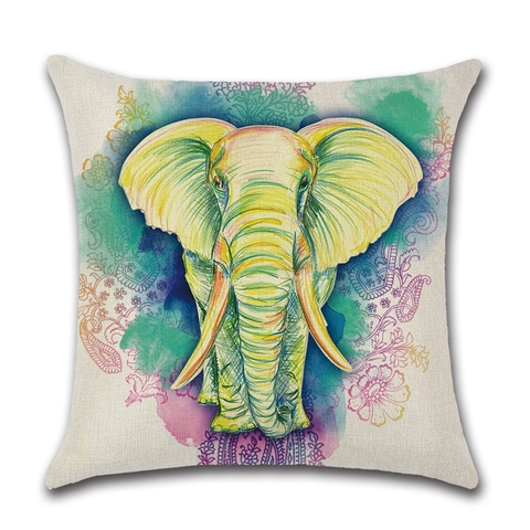 Rishahome Watercolor Elephant Printed Cushion Cover, 45x45 cm