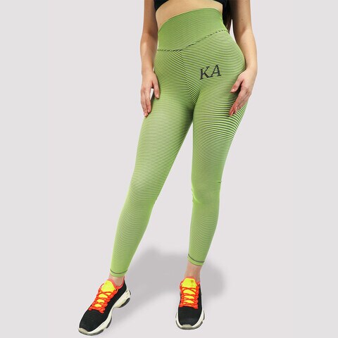 Kidwala Striped Capri Leggings - High Waisted Workout Gym Yoga Scrunch Butt Pants for Women (Large, Green)