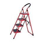 اشتري Upspirit 4 Step Ladder Folding Step Stool Safety Portable Heavy Duty Stepladders With Handgrip Anti-Slip And Wide Steps Household Red في الامارات