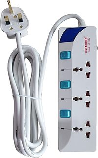 Stargold Extension Cord, Stargold Overload Protector Electric Charging Lead 3 Ac Output, 3250W/13A, 3*1.25Mm&sup2;/3M Long Power Cable, Heavy Duty Charging Station- White