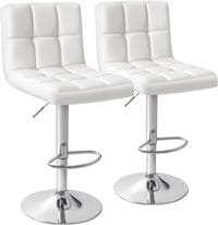 Karnak Bar Stools Modern PU Leather Adjustable Swivel Barstools, Armless Hydraulic Kitchen Counter Bar Stool Synthetic Leather Extra Height Square Island Barstool With Back Set Of 2(White)